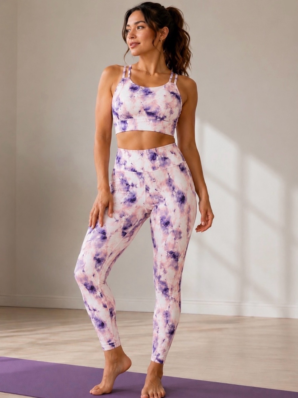 Pink, Purple & White Marble Print Top & Leggings - size Medium/Large